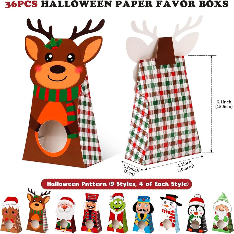 Giiffu 36-Pack Christmas Goodie Boxes with Clear Window, 9 Festive Designs Small Candy Gift Boxes for Classroom Treats, Birthday Party Favors & Holiday Celebrations (7.5 x 4 x 2 Inches) - Image 4